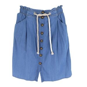 Live 4 Truth Midi Skirt Button‎ Up Womens L Blue Elastic Waist Pockets Front Tie
